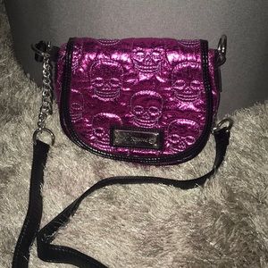 Betsey Johnson metallic pink skull purse